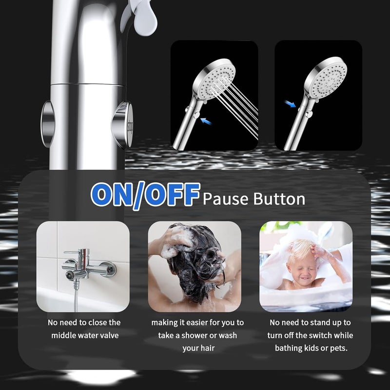 FASDUNT Shower Head with Handheld, High Pressure Handheld Shower Head with 80" Extra Long Stainless Steel Hose & Adjustable Bracket, Showerhead with ON/OFF Switch for Pets Bath - Image 5
